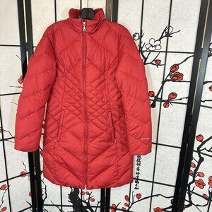 EDDIE BAUER ESSENTIAL DOWN PARKA TRENCH COAT Jacket Size S Red